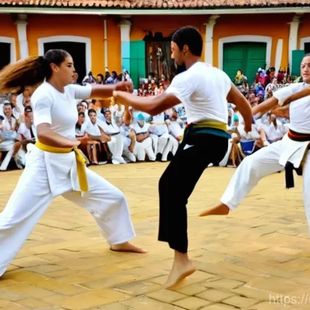 격투기와 카포에이라 비교 - **Capoeira: The Acrobatic Ballet**
A dynamic, high-energy shot of multiple capoeiristas engaged ...