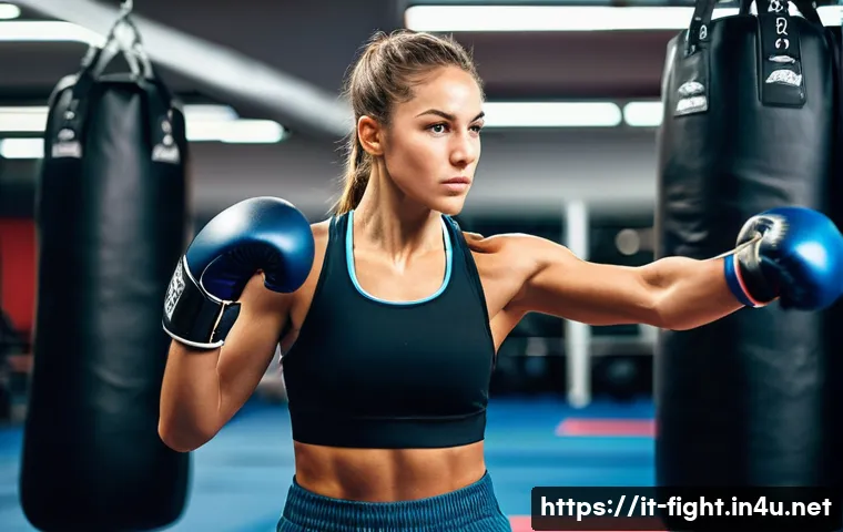 격투기 다이어트 성공 사례 - **Dynamic Combat Sport Training for Fitness:** A highly energetic and fit person, mid-20s, with a de...