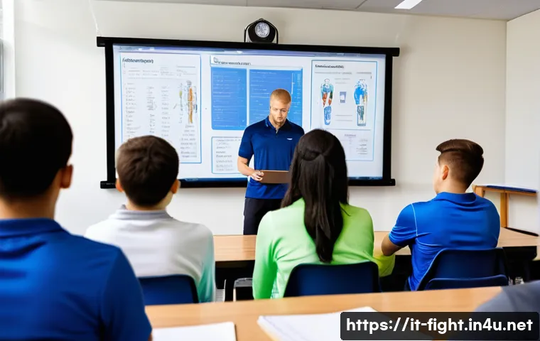 격투기 트레이너 자격증 - **Prompt 1: "The Foundational Training"**
    A diverse group of adult students, including men and w...