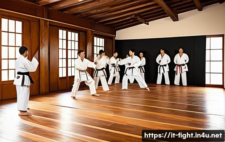 격투기 클럽 가입 방법 - A modern martial arts dojo in Italy with natural light streaming through large windows, showing a di...