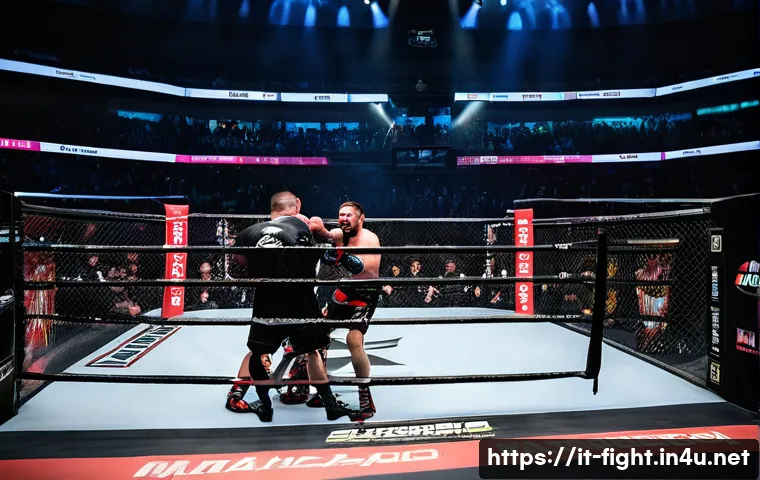 격투기 해외 대회 일정 - A dynamic, high-energy MMA event inside a modern arena in Milan, Italy, filled with an enthusiastic ...