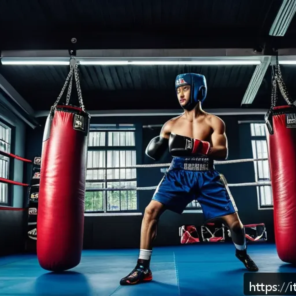 격투기 스파링 파트너 찾기 - A dynamic training scene inside a modern Milanese martial arts gym, featuring two male fighters spar...
